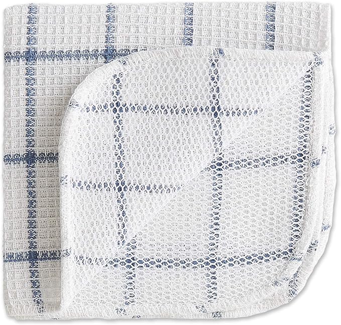 DII Scrubber Dishcloths Collection Windowpane Dishrag Set, 12x12, White/Stonewash Blue Stripe, 6 Piece