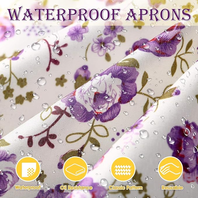 Syhood 3 Pieces Women Floral Aprons with Pockets Vintage Flower Kitchen Cooking Aprons with Adjustable Strap Cute Apron for Kitchen Baking Gardening Household Cleaning Gift Supplies