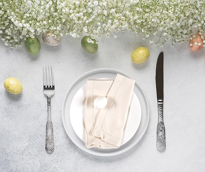Ramanta Home 12 Pack Cloth Napkins 20x20 Inches, 100% Polyester Napkins with Hemmed Edges, Washable Reusable Dinner Napkins Ideal for Parties, Weddings, Dinner Table, Hotels and Banquets -Beige