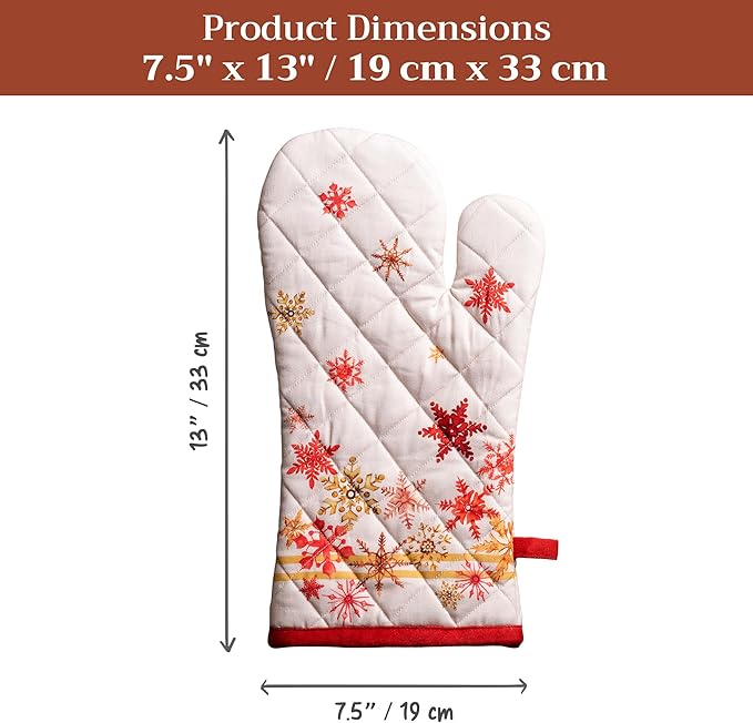 Maison d' Hermine Oven Gloves 100% Cotton Oven Mitt 7" x 13" with Loop Heat Resistant BBQ Cooking Gloves for Thanksgiving Christmas Decorations Baking Handling Hot Pans (Pack of 1, Crystal Star)