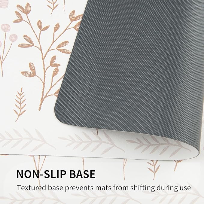 QIYI Placemats Set of 4, 12x18 Inch Faux Leather Place Mats for Kitchen Dinning, Heat Resistant Anti Slip Floral Table Mats, Waterproof Wipeable Washable Placemat Party Beige Table Décor, Pink Flowers
