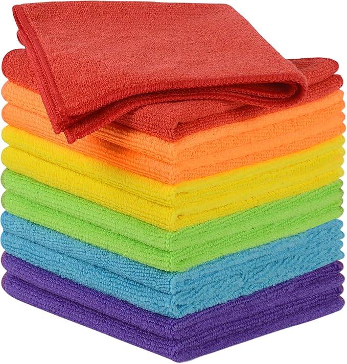 SINLAND Microfiber Rag Absorbent Cleaning Cloth Kitchen Dish Cloth Quick Dry Streak Free Dish Rags Glass Cloths 12inchx12inch 12 Pack