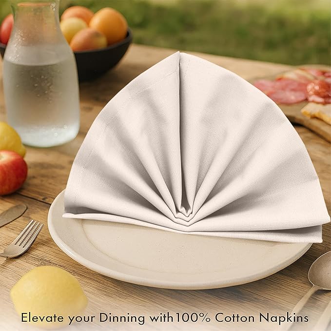 Ruvanti Cloth Napkins Set of 12, 100% Cotton High GSM 18x18 Inches Soft, Washable, Highly Durable & Absorbent, Perfect for Parties, Christmas, Thanksgiving Dinners – Natural Color