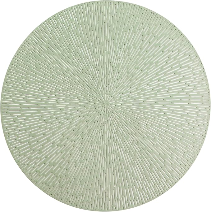 Snowkingdom Sage Green Easter Placemats Set of 8, Vinyl Hollow Spring 15 Inch Round Sage Green Place Mat, Washable Easy Clean Wipeable Non Slip Dining Table Mats for Wedding Bridal Shower Party Decor