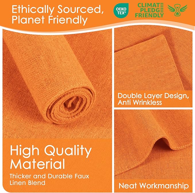 MANSPHIL Orange Cloth Placemats Set of 6 Double Layer Thick Fabric Table Mats Faux Linen Place Mats Heat Resistant Washable Wrinkle Free Dining Kitchen Table Decor, 13x19 Inch Oeko Tex Placemat