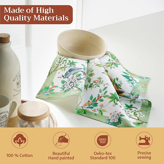 Maison d' Hermine Cloth Napkins Set of 4 100% Cotton Everyday Reusable Square Napkins Cloth Washable Dinner Party Wedding Restaurant Gifts for Mothers Day Spring/Summer (Mesange, 18" x 18")