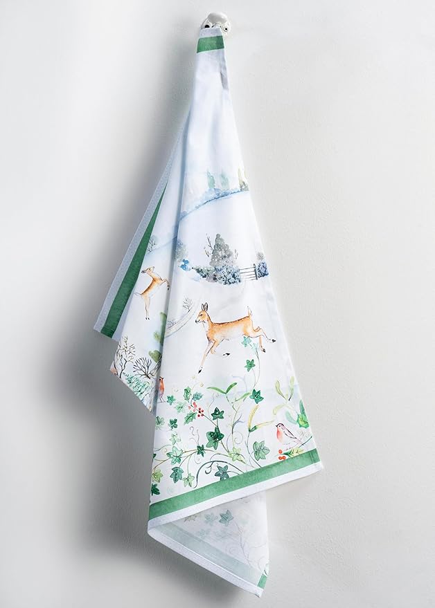 Maison d'Hermine Kitchen Towels Set of 3 100% Cotton 27.50" x 20" Reusable Cloth Tea Dish Towels Absorbent with Hanging Loop for Kitchen, Home, Dining, Cocktail Parties (Snowy World)