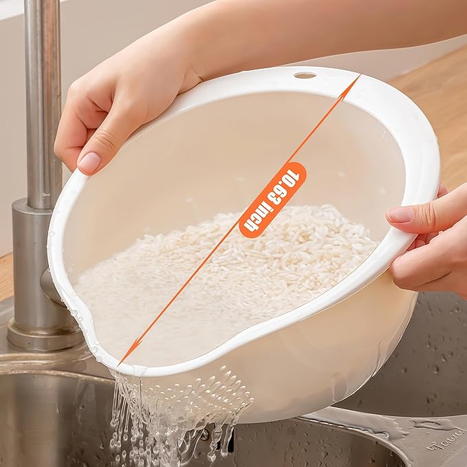 Japanese Rice Washing Bowl Quinoa Washer Strainer Small Grains Cleaner Plastic Side Drainers Colander for Rinsing Fruits, Vegetables and Beans, BPA-Free