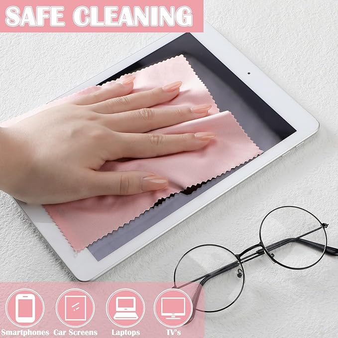Fabbay 200 Pcs Microfiber Cleaning Cloths for Glasses, 7 x 6 Inch Screen Microfiber Cloths, Lens Wipes for Eyeglasses Smart Phones Laptops Tablets Lens LCD Camera TV Screens (Red, Yellow, Green, Blue)