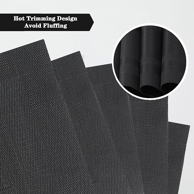 Pure Black Placemats Set of 2 - Heat Resistant Non-Slip Place mats for Dining Table, Washable Durable PVC Vinyl Woven Table Mats (Pure Black, 2)