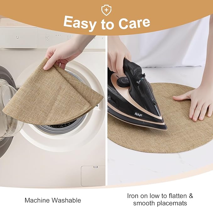 homing 15 Inch Round Cloth Placemats Set of 8, Cotton Linen Blend Washable Table Mats, Farmhouse Dining Place Mats for Indoors & Outdoors, Easy to Clean, Linen
