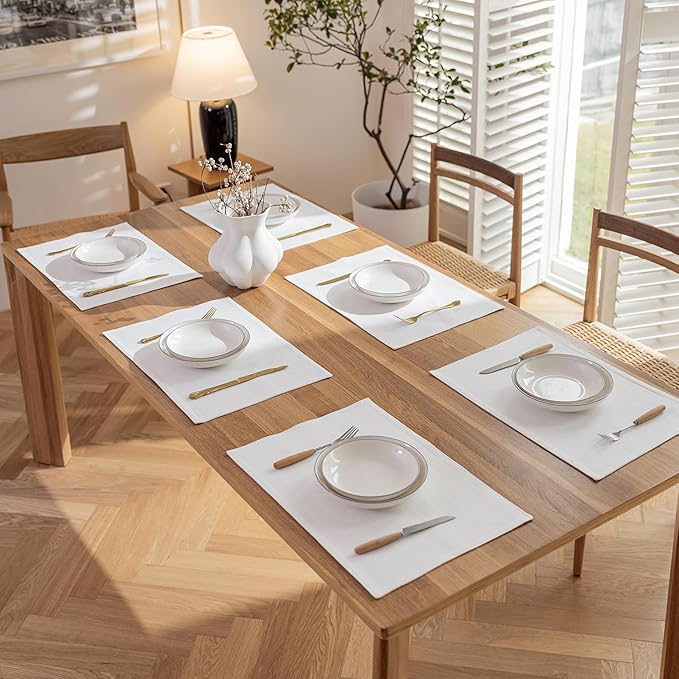 Demetex White Placemats Set of 4 Heat Resistant Cloth Place Mats Linen Dining Table Mats for Wedding Party Decorations, Pure White