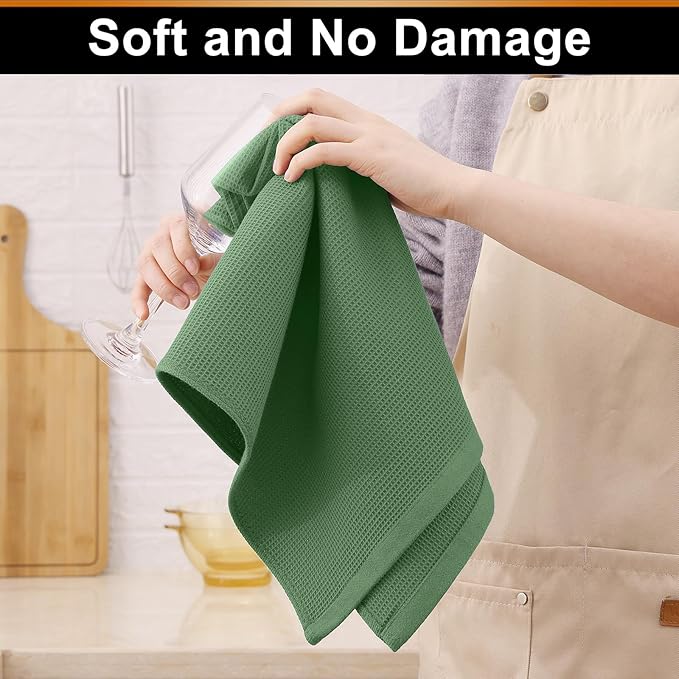 Homaxy 100% Cotton Waffle Weave Kitchen Towels - 4 Pack Soft and Absorbent Dish Towels - 16 x 26 Inches Quick Dry Hand Towels - Grass Green