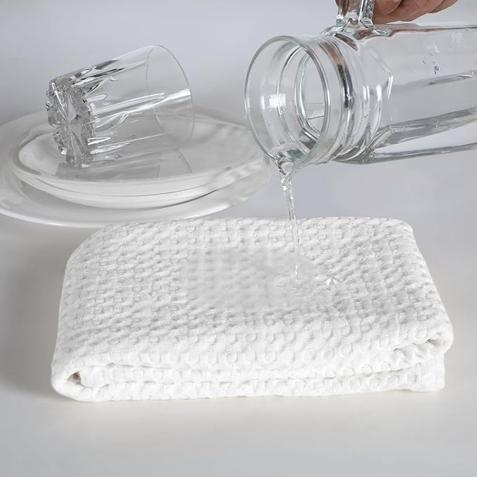 Native Fab 4-Pack Premium Waffle Kitchen Towels with Hanging Loop 16x26 inches, Soft Absorbent, Cotton Dish Towels for Cleaning Drying Dishes, White