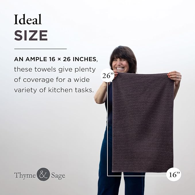 Thyme and Sage 100% Cotton Premium Turkish Kitchen Hand Towel Set, 16"x26", Ultra Absorbent, 350 GSM, Earl Gray, Pack of 4