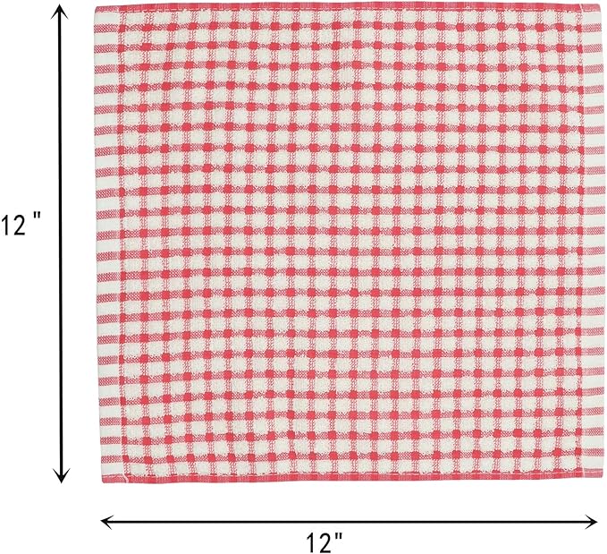Cotton Cleaning Rags Terry Dish Cloths for Washing Dishes, Set of 8 Dish Rags for Cleaning, Light and Soft Dish Towels for Kitchen Drying Dishes, 11.8 Inch x 11.8 Inch (Red)