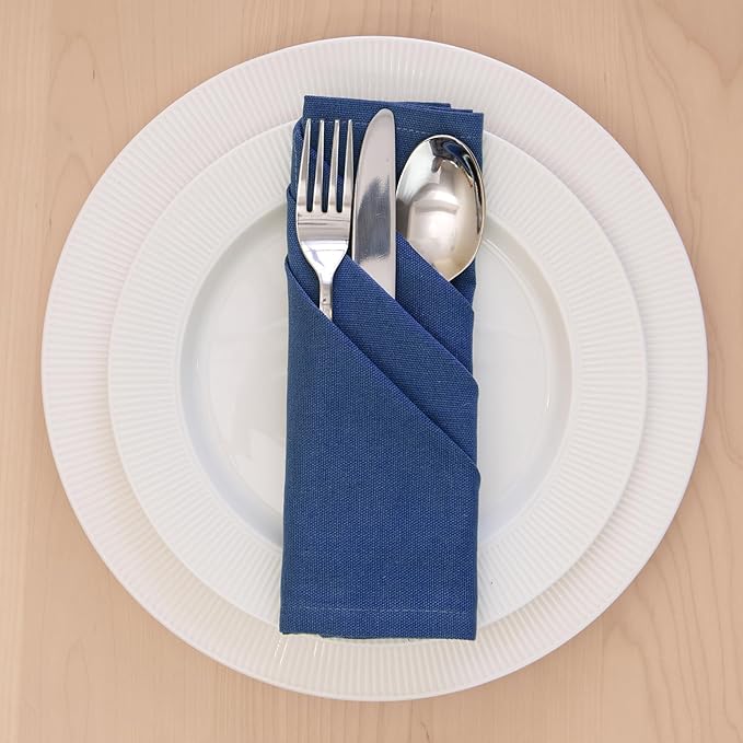 Encasa XO Cobalt Blue Cloth Napkins Set of 6, 17"x17" | Solid Color Cotton Dinner Napkins | Washable & Reusable Wedding Napkins for Holiday Dinners, Party, & Everyday Table Decor