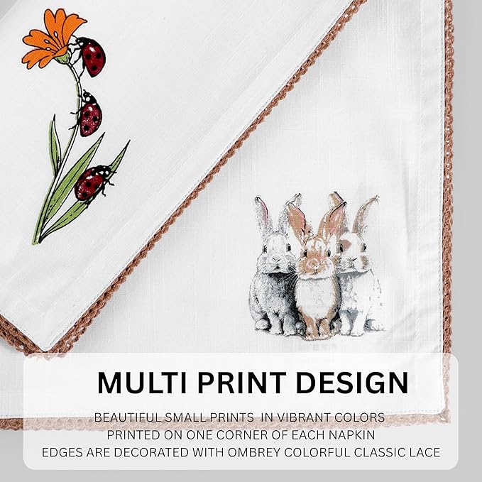 FINGERCRAFT Cloth Napkins, Set of 12 Cotton Linen Blend Printed Dinner Napkins Cloth Mitered Corner Perfect for Parties Dinners Weddings Cocktail Christmas Easter 20x20 Multi Animal Print