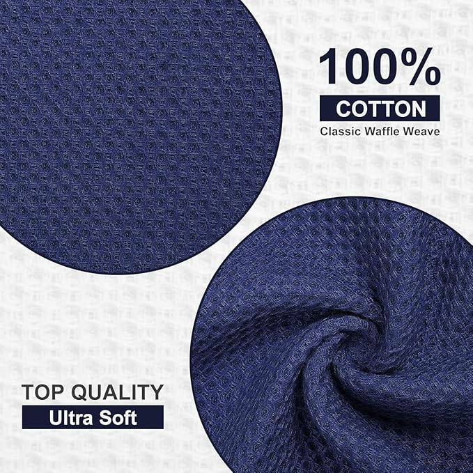 Homaxy Kitchen Towels and Dishcloths Set, 12 x 12 and 13 x 28 Inches, Set of 10 100% Cotton Waffle Weave Kitchen Towels, Super Soft and Absorbent Dish Cloths, Navy Blue