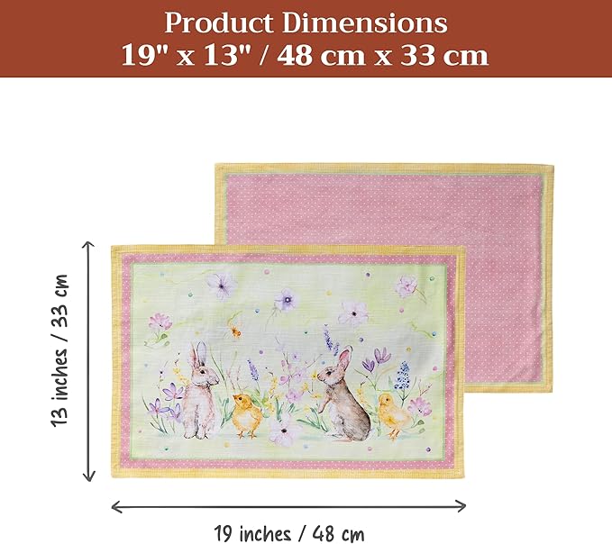 Maison d' Hermine Placemats Set of 4 100% Cotton Washable Cloth Place Mats Reusable Table Mats for Kitchen Dining Party Wedding Gifts for Mothers Day Spring/Summer (Easter Zest, 13" x 19")