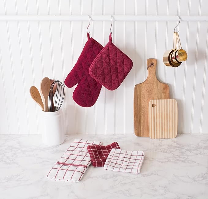 DII Basic Terry Collection Quilted 100% Cotton, Potholder, Wine, 3 Piece