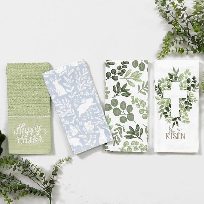 Ritz 100% Cotton Kitchen Towels, Eucalyptus Floral Spring – 16"x26" – Absorbent Dish Towels for Drying & Cleaning – Soft & Durable (Set of 4)