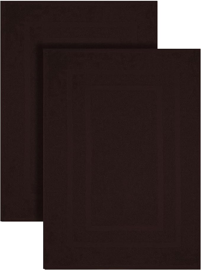 GOLD TEXTILES Premium Chocolate Brown Bath Mat - 2 Pack 22x34 Inches - Not a Bathroom Rug - 100% Ring Spun Cotton - Highly Absorbent & Non Slip Shower Bathroom Floor Mat Towel - Machine Washable