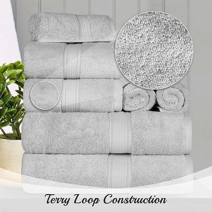 SUPERIOR Egyptian Cotton Pile 10 Piece Towel Set, Includes 2 Bath, 4 Hand, 4 Face Towels/Washcloths, Ultra Soft Luxury Towels, Thick Plush Essentials, Guest Bath, Spa, Hotel Bathroom, Stone