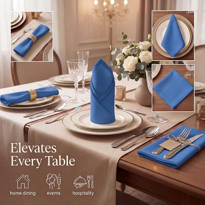 Urban Villa Cloth Napkins Set of 12 20x20 Inches 100% Cotton Napkins Cloth Washable Soft Durable Reusable Absorbent Table Dinner Napkins Cloth for Hotel Lunch Restaurant Weddings Parties-Royal Blue