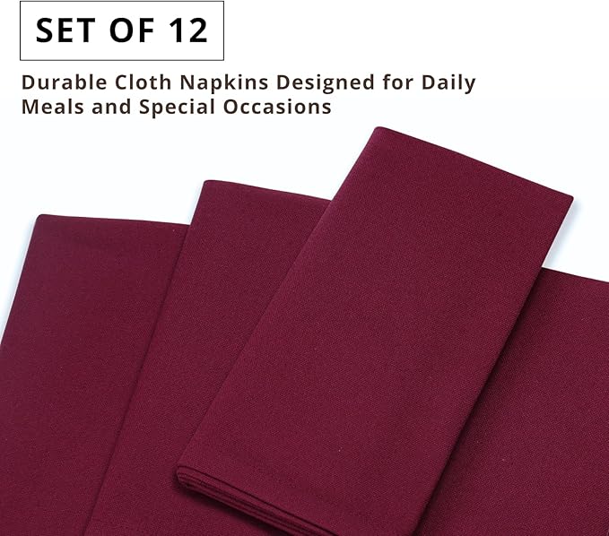 PurpleEssences Set of 12 Cloth Dinner Napkins 100% Cotton 18x18 Inch - Soft Durable Washable - Ideal for Farmhouse Party Spring Easter Summer - Perfect Everyday Use Table Linen - Burgundy