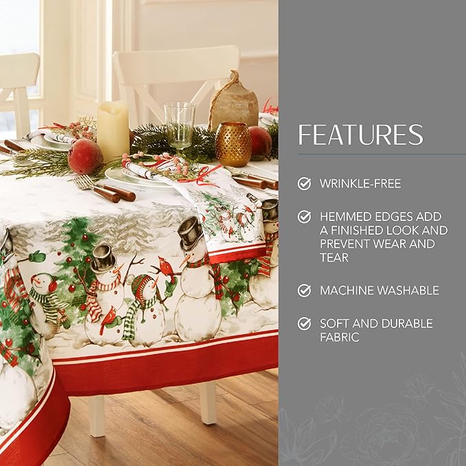 Elrene Home Fashions Snowman Winterland Holiday Wrinkle Resistant Snowflake Tablecloth, 60"X120", Rectangle