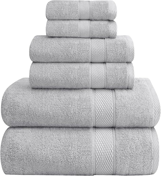 Oakias Premium Towel Set 600 GSM 6 Piece Silver - 100% Ring Spun Cotton Highly Absorbent Towels Set - Super Soft Bathroom Towel Set - Hotel Quality Double Stitched Hem - Ideal for Hotels, Spa, Gyms