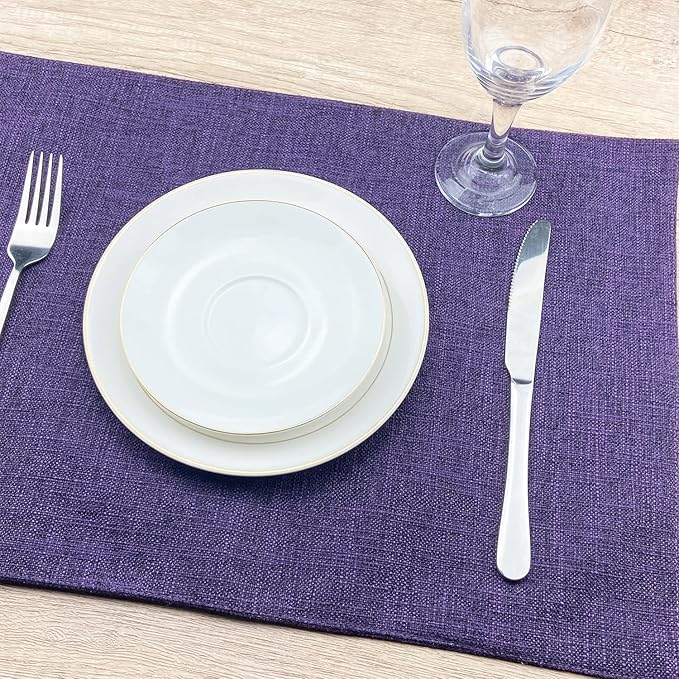 Weabetfu Cloth Placemats Set of 6 Heat Resistant Dining Table Placemmats Cotton Linen Machine Washable Kitchen Table Mats Wrinkle Free Thick Fabric Place Mat,Easy to Clean,13"x19" Purple