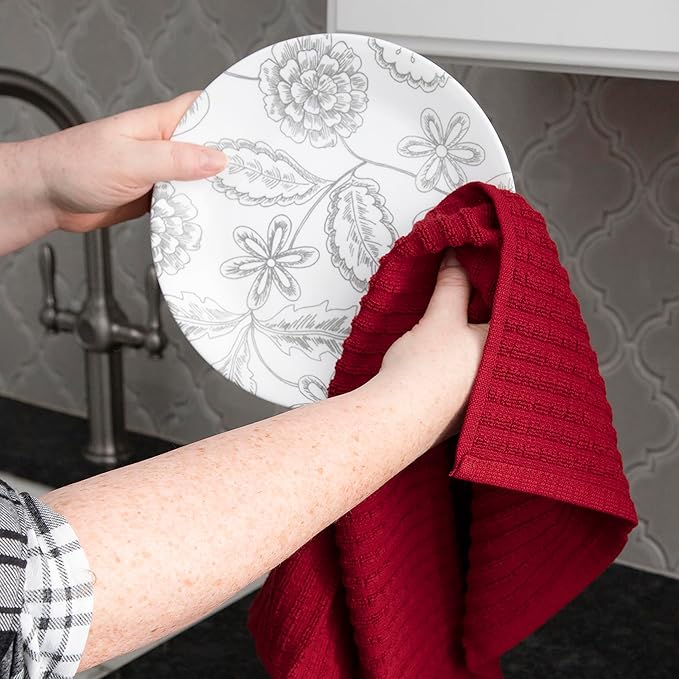 Ritz Royale Collection 100% Combed Terry Cotton, Highly Absorbent, Kitchen Towel Set, 13-3/4" x 12", 4-Pack, Solid & Checked, Paprika