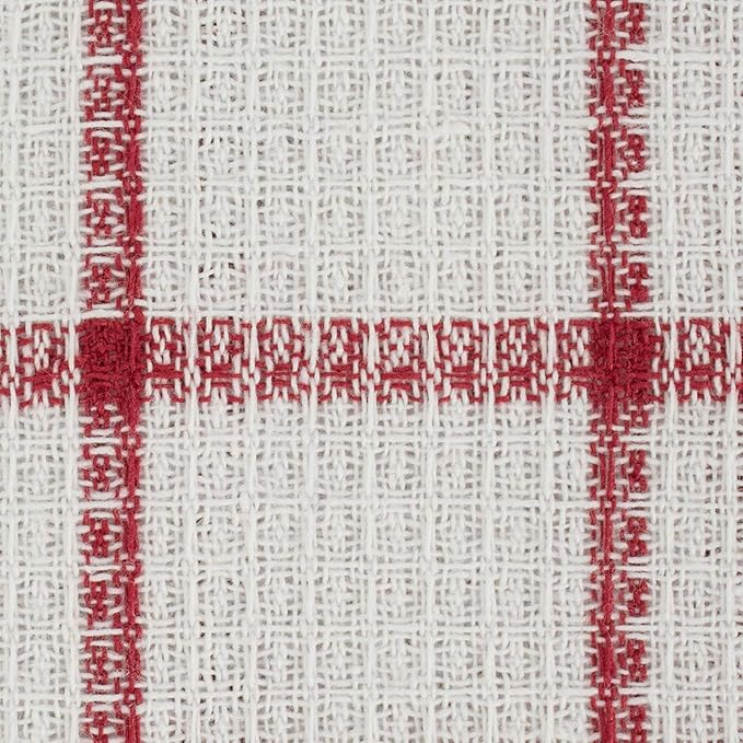 DII Scrubber Dishcloths Collection Windowpane Dishrag Set, 12x12, White/Red Stripe, 6 Piece