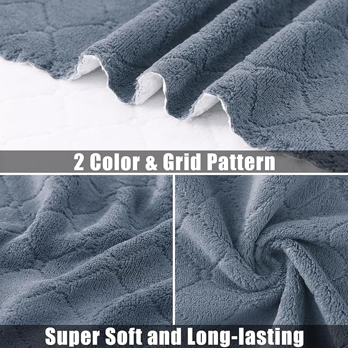 Mordimy 12 Pack Kitchen Towels (20" x 10", Dark Grey & White), Super Soft and Absorbent Dish Towels, Coral Velvet Microfiber Cleaning Cloth, Nonstick Oil Fast Dry Dish Cloths