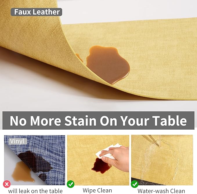 Maxpearl Faux Leather Placemats Set of 6 - Waterproof - Wipe Clean - Heat Resistant - Anti Slip Dining Table Place Mats, Suitable for Indoor & Outdoor Use, 17’’×12’’, Yellow