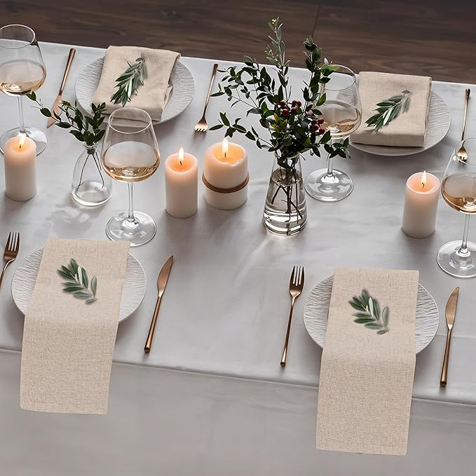 Ruvanti Linen Napkins Set of 12, 18x18 Cloth Napkins, Cotton Linen Blend Napkins Cloth Washable, Soft, Reusable Dinner Napkins for Wedding, Parties, Christmas, Thanksgiving, Everyday Use - Natural