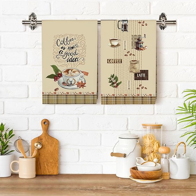 Coffee Tea Towels, Rustic Vintage Cotton Kitchen Towel 18.9×27.5 inch, Quick Drying Dish Cloth for Party Anniversary Holiday Decoration, Housewarming Gifts for Mom