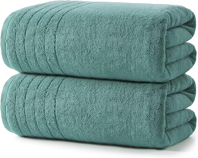 REDKISS 2 Pack 100% Cotton Thick Extra Large Bath Towels 35 X 70 Inches, Quick Dry, Ultra Soft & Highly Absorbent Blue Bathroom Towel Sets for Bathroom, Gym, Spa, Pool & Hotel