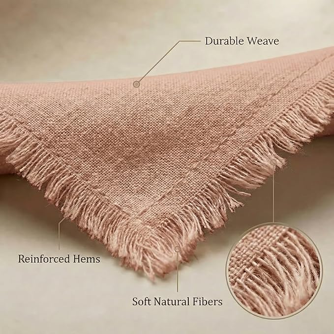 ACCENTHOME Blush Cotton Linen Napkin Set of 6 18x18 inch Dinner Napkins - Washable Soft Premium Hotel Quality Reusable Napkins Perfect Table Napkins for Family Dinners, Weddings & Everyday Use