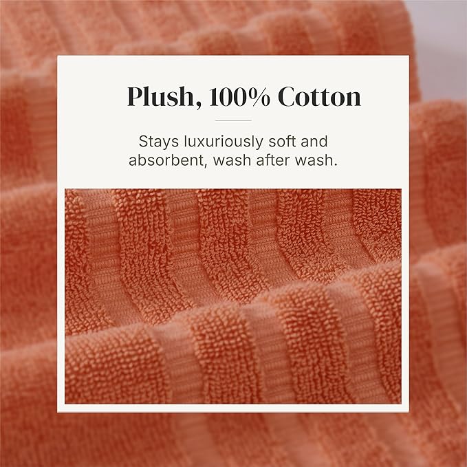 Modern Threads Classic Diamond 6-Piece 100% Cotton Towel Set – Yarn Dyed Jacquard – Includes 2 Bath Towels, 2 Hand Towels, 2 Washcloths – Absorbent, Quick Dry, Soft & Durable – Rust Orange