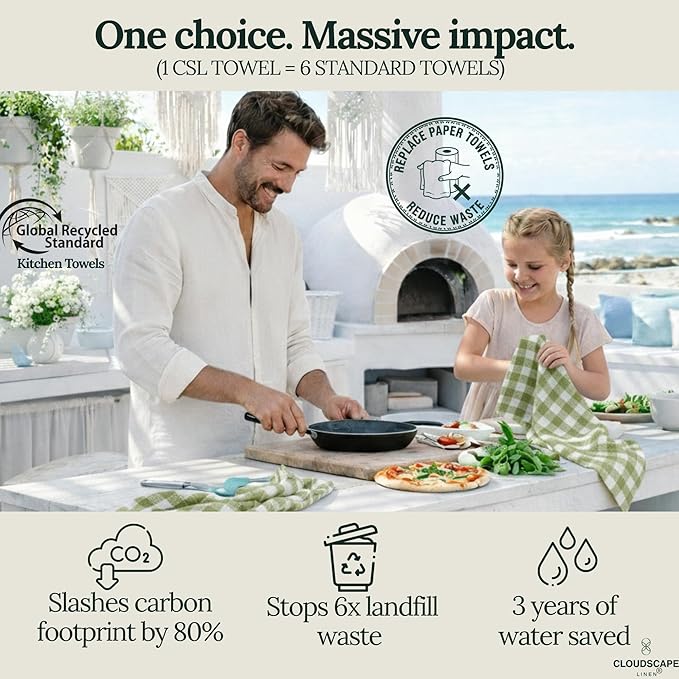 CLOUDSCAPE Kitchen Towels Set of 6 : Cotton-Blended Dish Cloths, Waffle Weave Quick-Drying Dish Towels for Kitchen Essentials, Highly Absorbent, Large 18”x28” Hand Towels with Hanging Loop -Sage Green