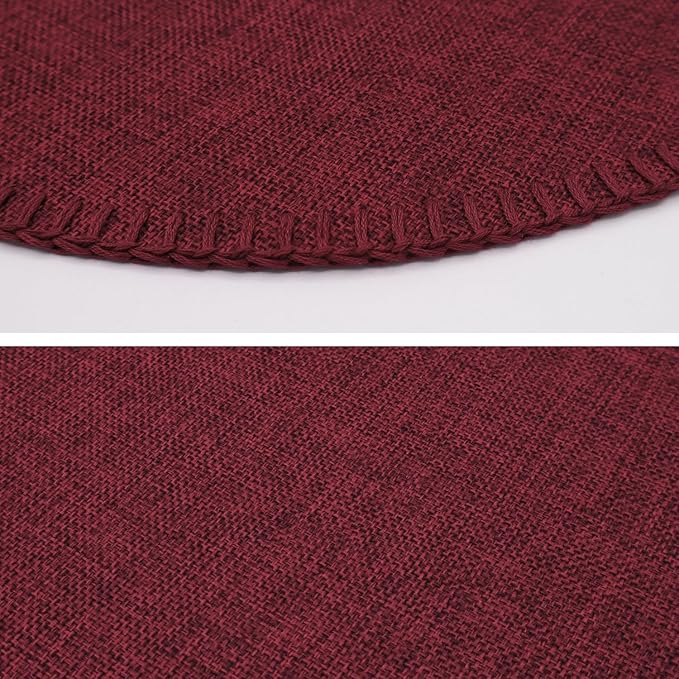 Round Placemats Set of 6, 15 Inch Linen Fabric Table Placemats, Heat Resistant, Wrinkle Free Washable Placemats Kitchen Place Mats Set of 6 for Dining Table Party Table (Wine Red, 6)