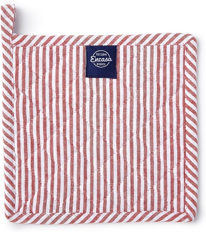 Encasa XO 8 inches Oven Microwave Potholders (2 pc Set) for Kitchen Cooking & Baking - Heat Resistant, Thick & Safe, Protection of Hands from Hot Utensils - Ticking Red