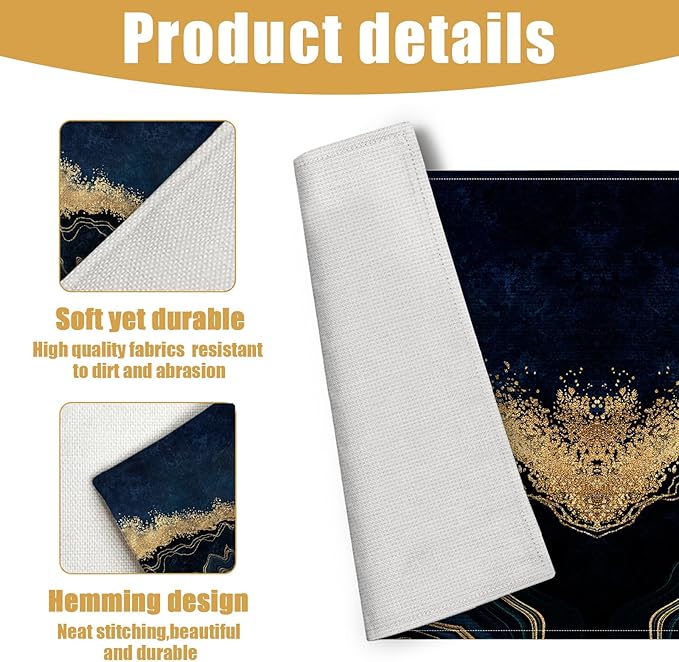 Abstract Navy Blue Marble Placemats Set of 6, Linen Place Mat Washable Stain Resistant Table Mats for Farmhouse Kitchen Dining Holiday Party Wedding Decor 12x18 Inch