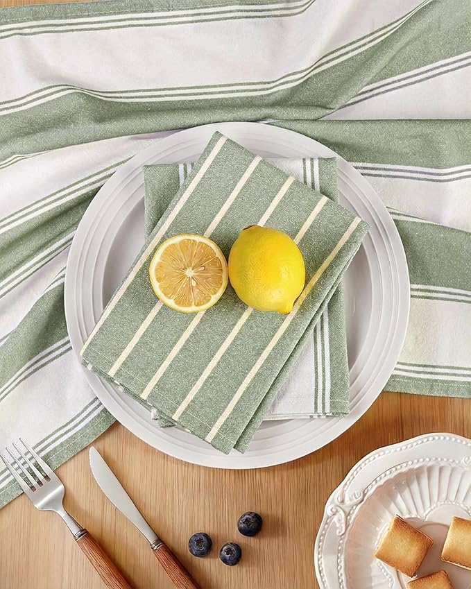 Miss Adola Neutral Flour Sack Kitchen Towels - 3 Pack 18"x 26" Cotton Farmhouse Fast Drying Decorative Hand Tea Towel Dishcloth with Hanging Loop for Home Decor Housewarming Gift, Sage Green