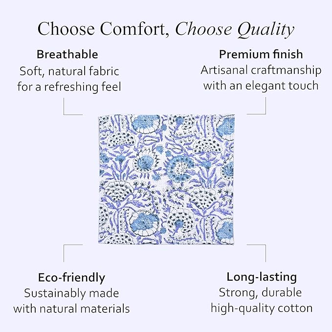 CPC Indigo Blue Hand Block Printed Cotton Waffle Dish Cloth Set of 6-12x12 Inch Super Absorbent, Soft, Reusable Kitchen Towels for Dish Drying & Cleaning Ideal for Spring, Mother's Day