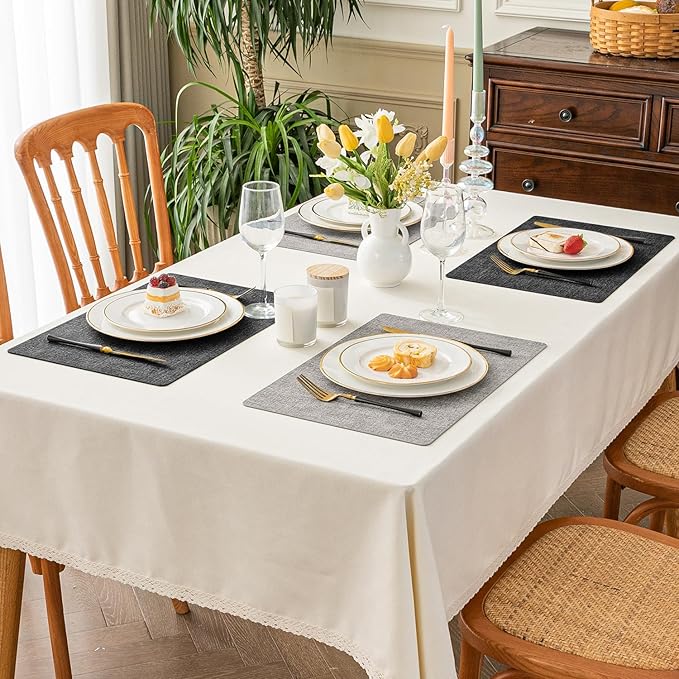 Romanstile Vinyl Placemats Set of 6-17" x 12", Reversible Waterproof Washable Non Slip Table Mats, Faux Leather Heat Resistant Wipeable Table Placemats for Dining/Party/Indoor/Outdoor, Grey-Light Grey