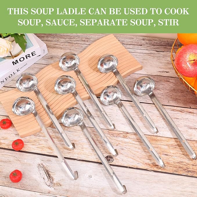 8 PCS Stainless Steel Ladle Soup Handle Ladle with Pouring Rim for Kitchen Cooking Soup Sauce (1 oz)